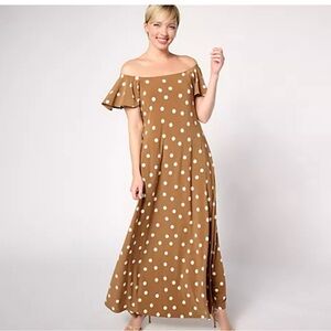 Attitudes by Renee Como Jersey Flutter Sleeve Maxi Dress with Belt